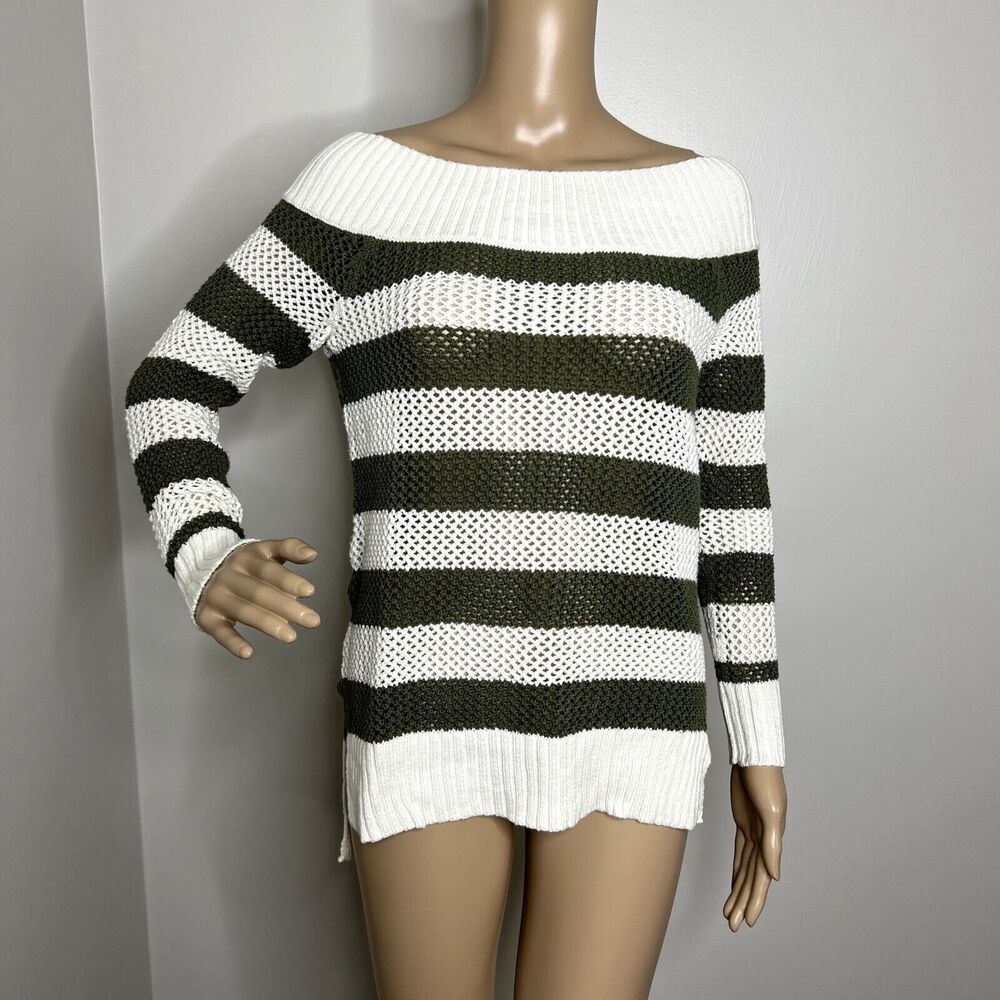 Aerie Green Striped Knit Sweater